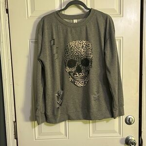 Gray Leopard Skull Kids Sweatshirt